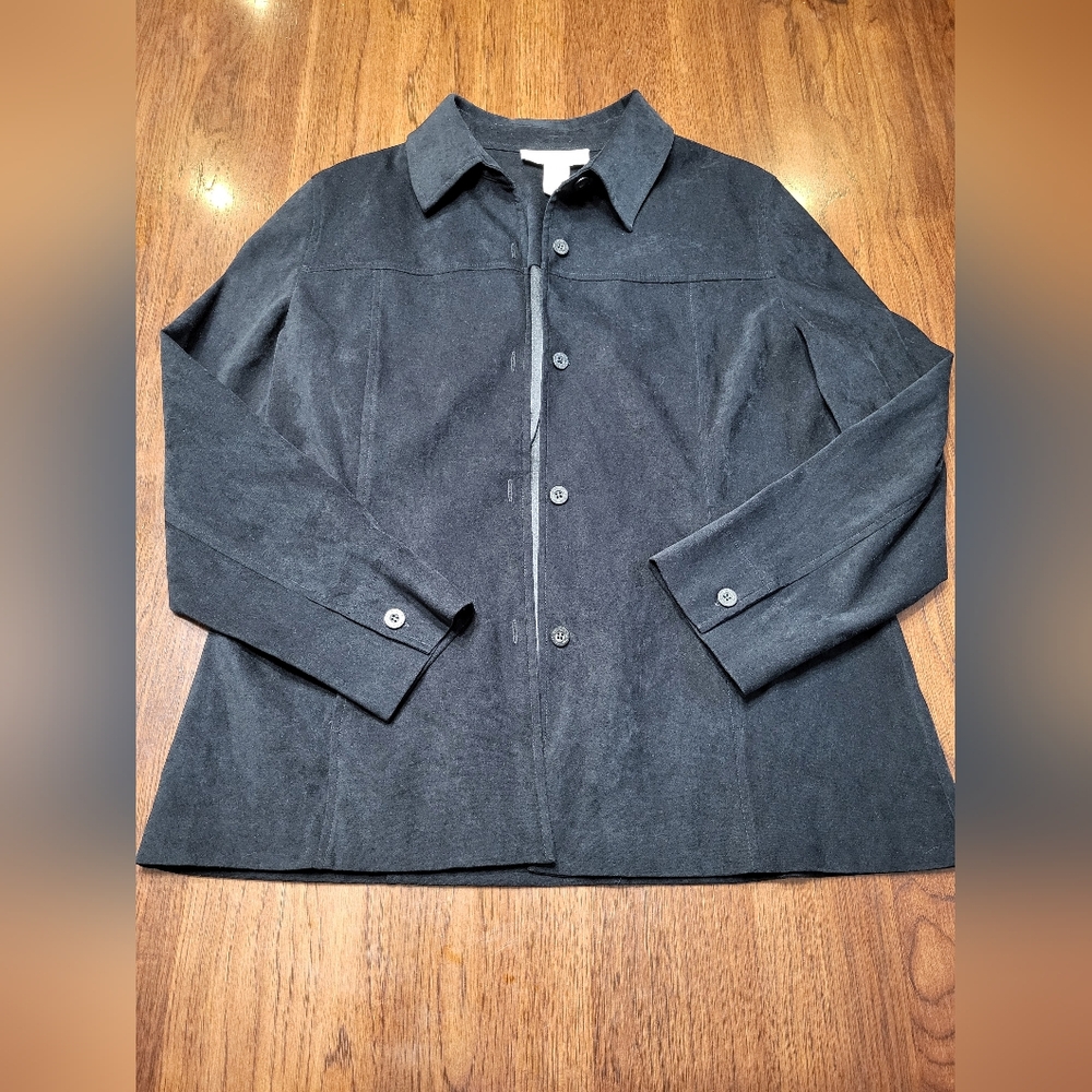 NORTON MCNAUGHTON Women's 12 Long Sleeve Button Down Black Stretch Shirt Jacket